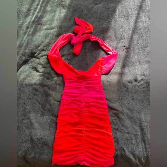 Bright neon orange and pink party dress - Picture 3 of 4